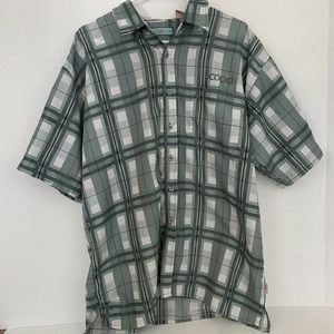 Coogi Button Up Shirt Size L Short Sleeve Grey Plaid Flaw see description